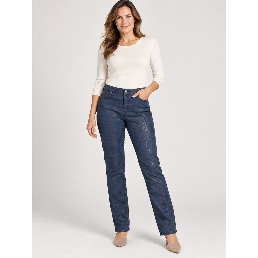 Chicos So Slimming Coated Navy Snake Jeans Metallic Print Size 2.5R 14-16 NEW